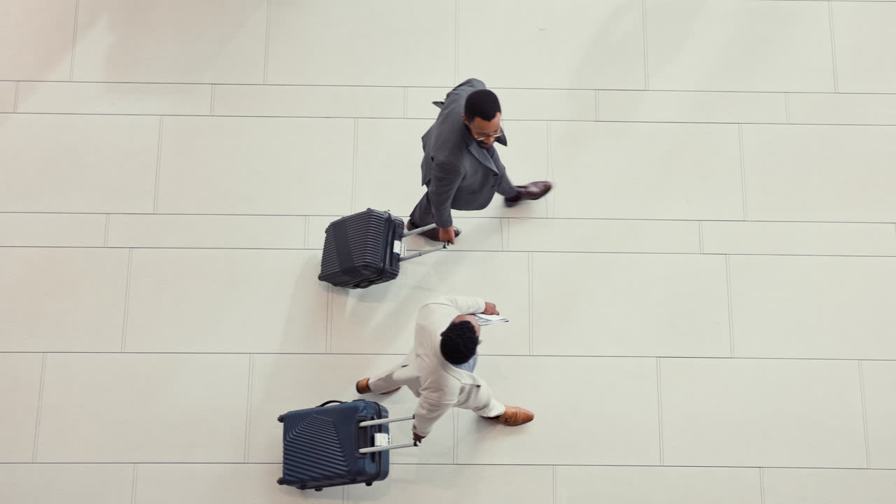 Airport luggage, top view business people