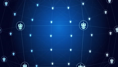animation of ai data processing over connections with icons