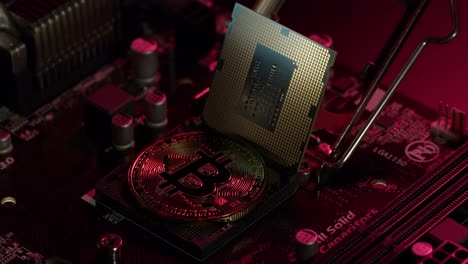 bitcoin btc, cpu procesador central en tecnología digital placa base de computadora minería de criptomonedas
