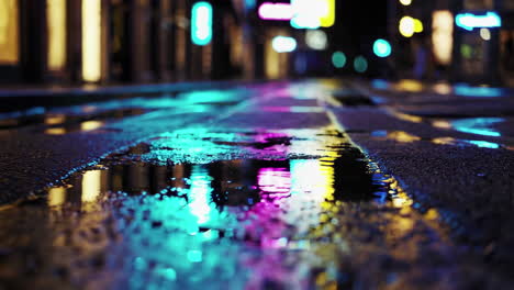 rainy night city street reflections