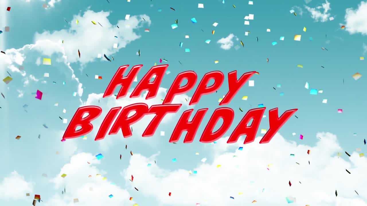 feliz cumpleaños escrito en el cielo azul con nubes