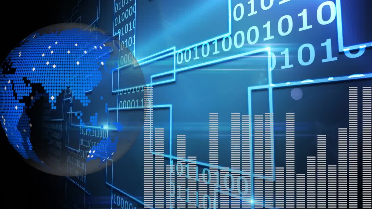 animación del globo y procesamiento de datos sobre fondo negro
