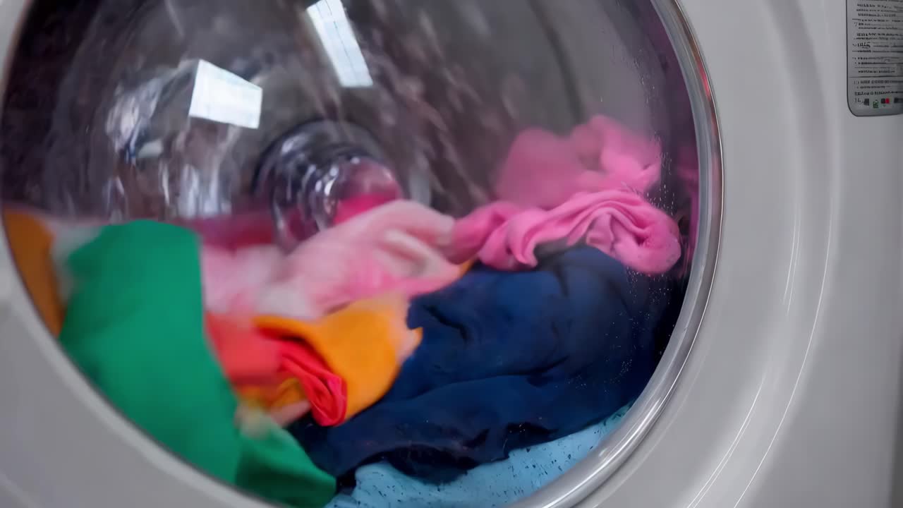ropa de colores lavando en una lavadora