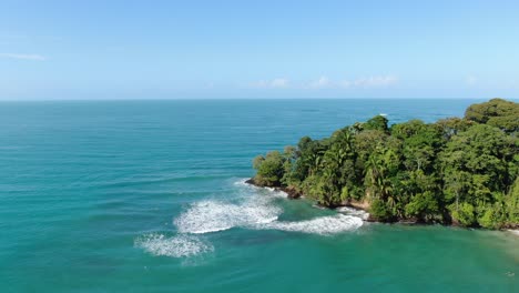 Costa-Rica-beach-drone-view-showing-sea,-shore-and-forest