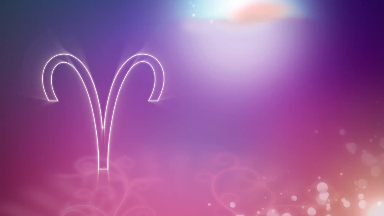 signo del zodiaco de aries en fondo de púrpura a rosa