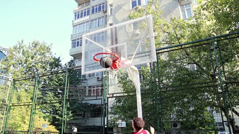 young man throwing a ball to the basket 3