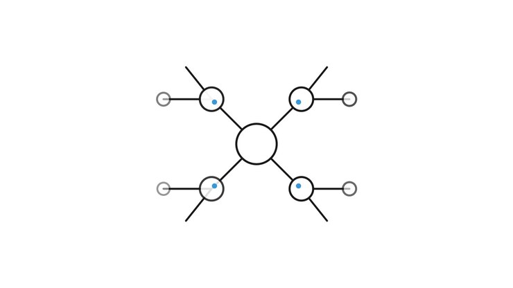 Diagramma di rete geometrico animato che si forma su sfondo bianco