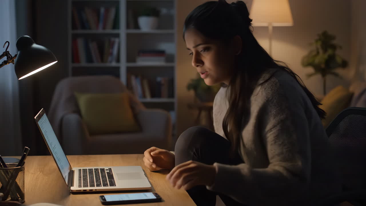 mujer usando una computadora portátil en el escritorio