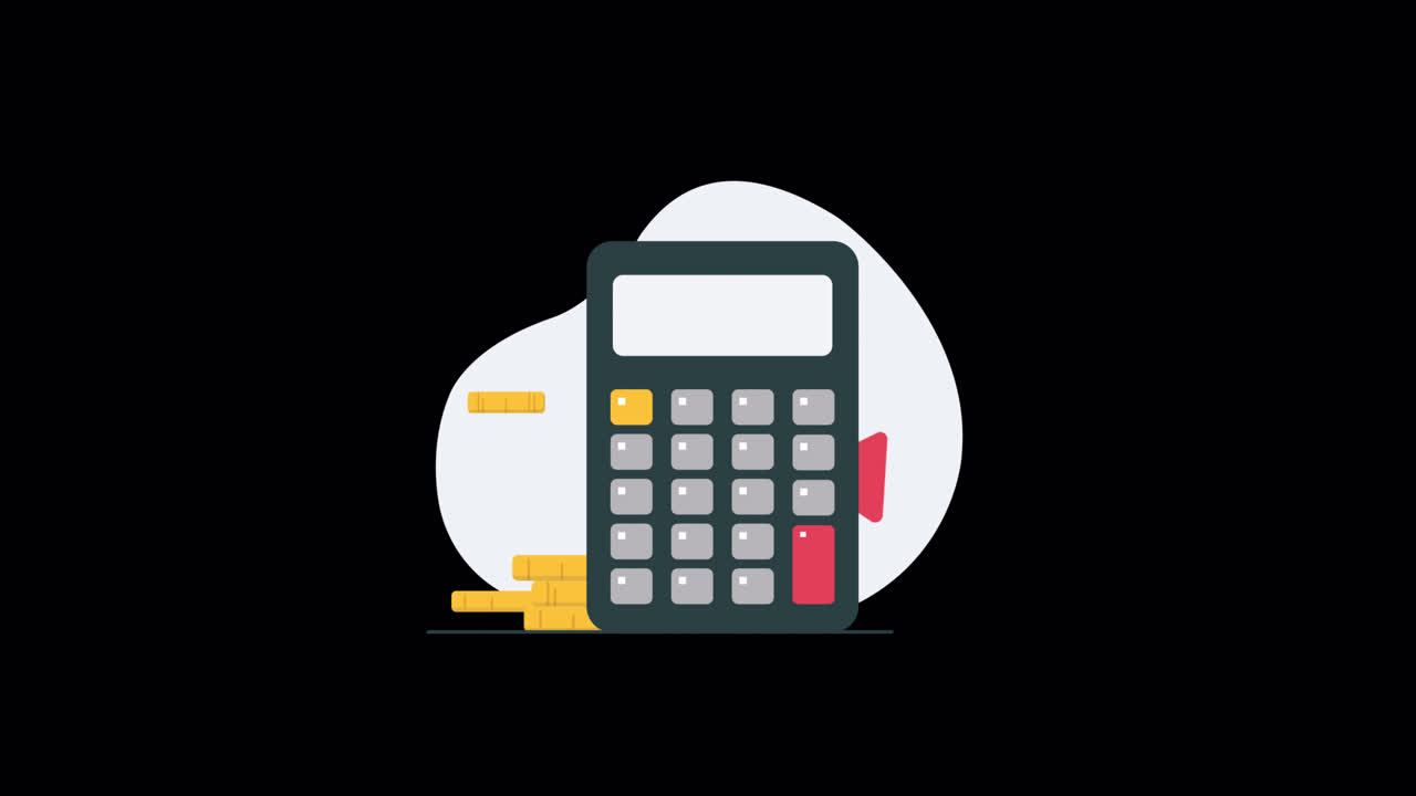 Animated Calculator with Stacking Coins and Financial Growth Arrow