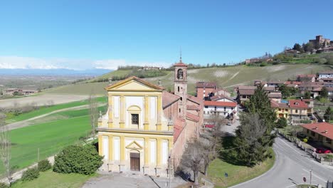 close-up aerial of church of saint peter apostle, medieval period christianity, gabiano, italy