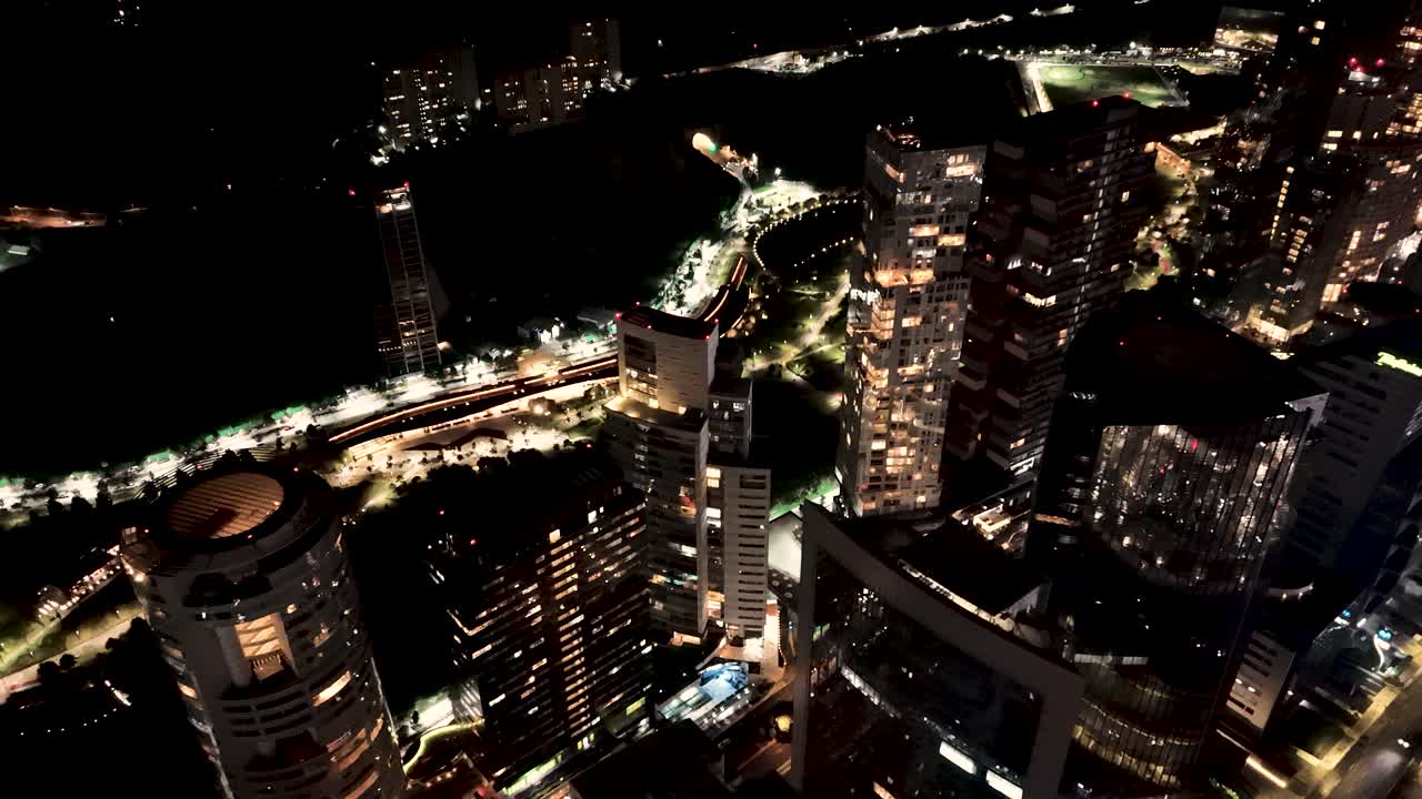 Mexico City's Santa Fe at night, a panoramic flight