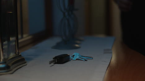 keys and decor on a table at night
