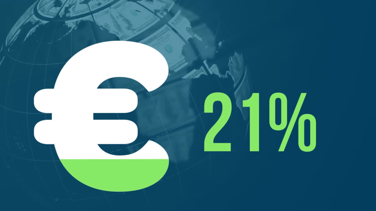 금융 데이터 처리에 대한 퍼센트와 함께 유로 기호의 애니메이션