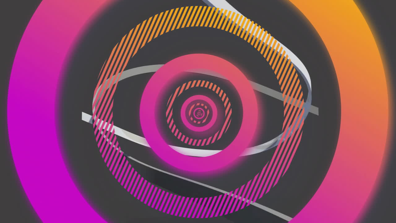 animación de círculos concéntricos coloridos sobre un fondo oscuro con formas abstractas