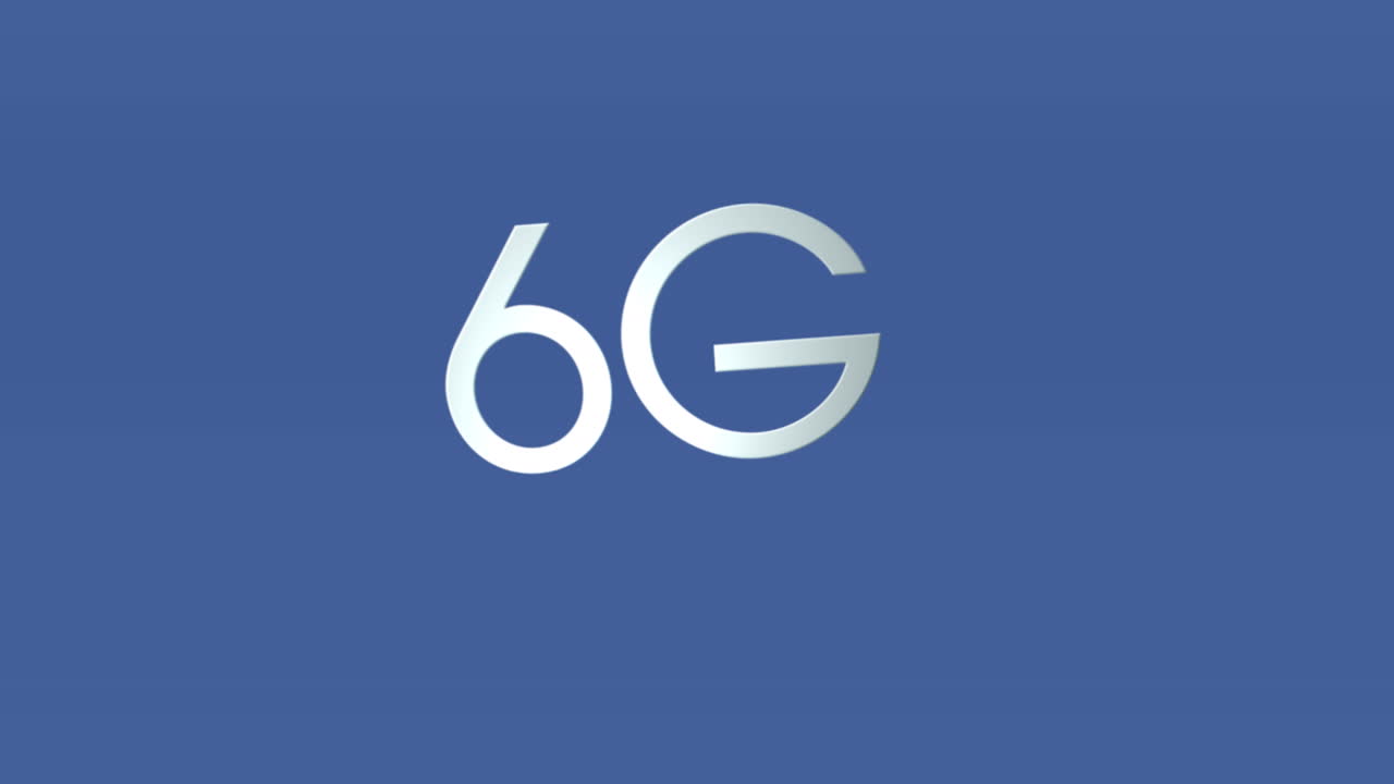 6g 텍스트의 애니메이션과 파란색 배경에 반이는 빛