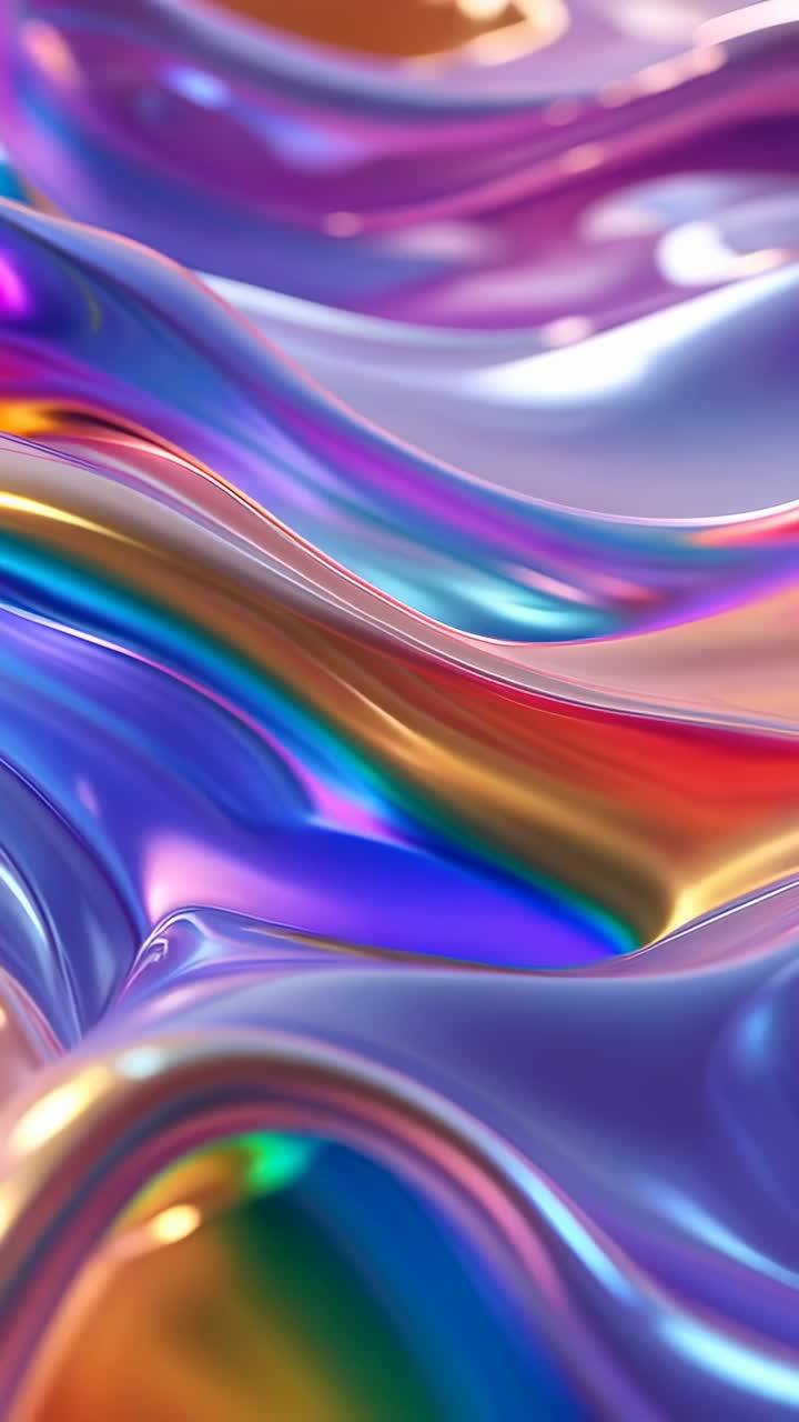 Vertical video: Rippling liquid metal surface shifting iridescent colors on screen with sheen