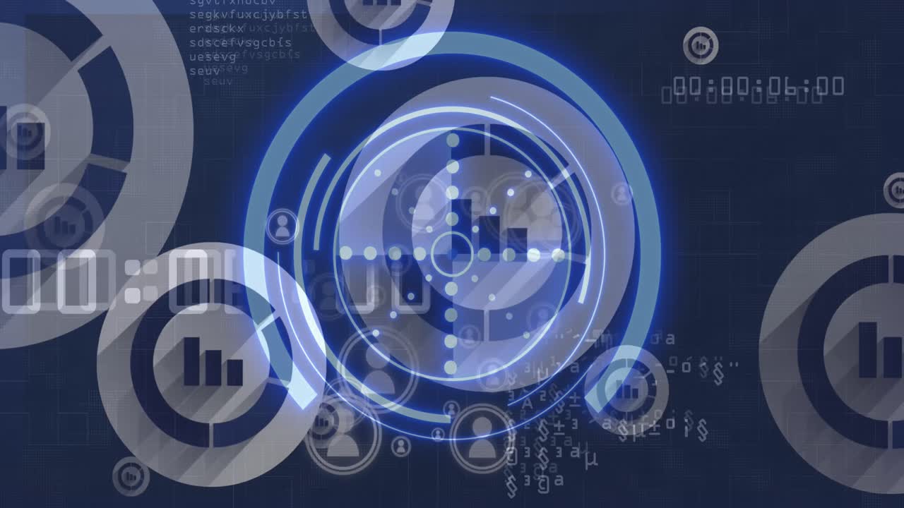 animación de escaneo de alcance e iconos sobre el procesamiento de datos