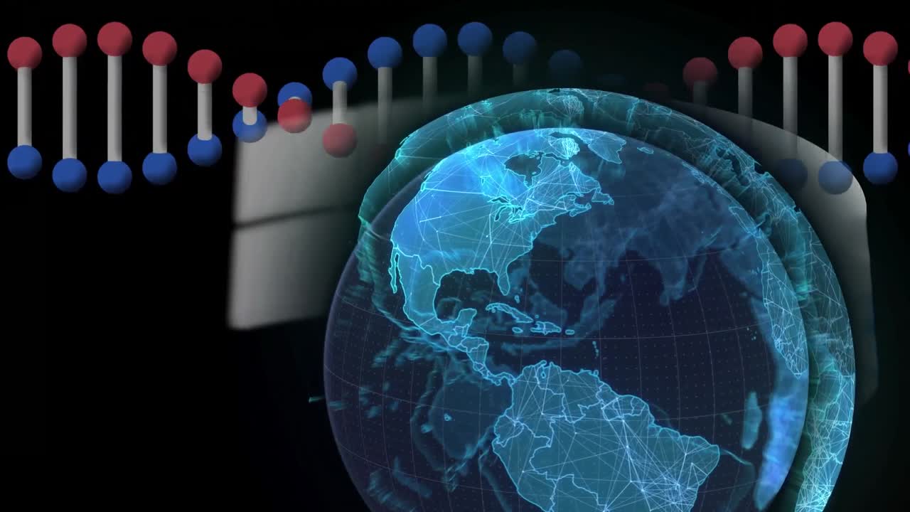 анимация нити днк, вращающейся по земному шару