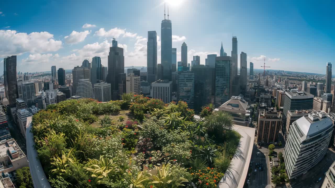 Cityscape View with Rooftop Garden