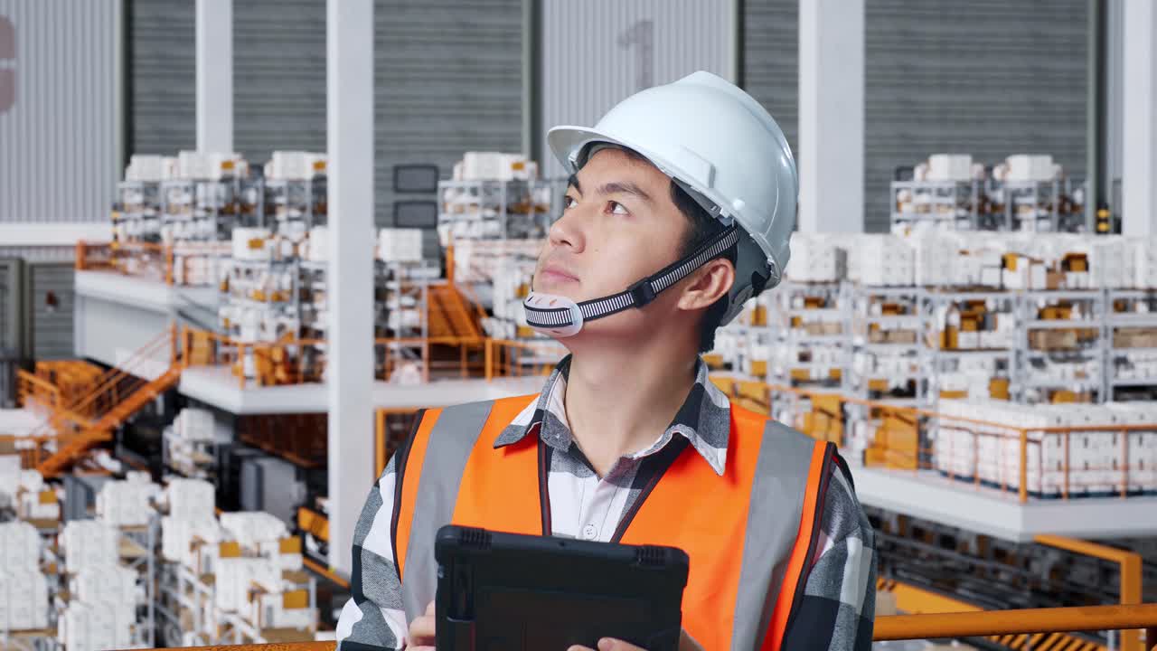 倉庫の労働者が在庫を検査している