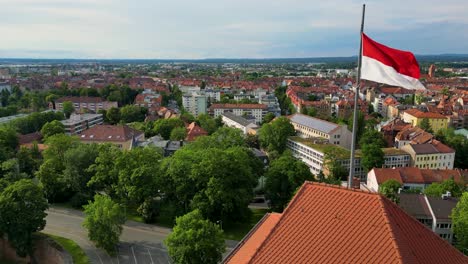4k aerial drone video of the fünfeckturm five-cornered tower on the imperial castle in downtown nurnberg, germany