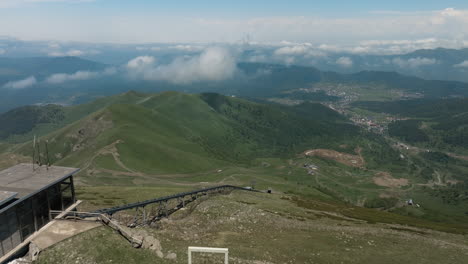 Didveli-Ski-Resort-Inclined-Elevator-Tracks-On-Slope-To-Tskhratskaro-Pass-At-Summer-In-Georgia