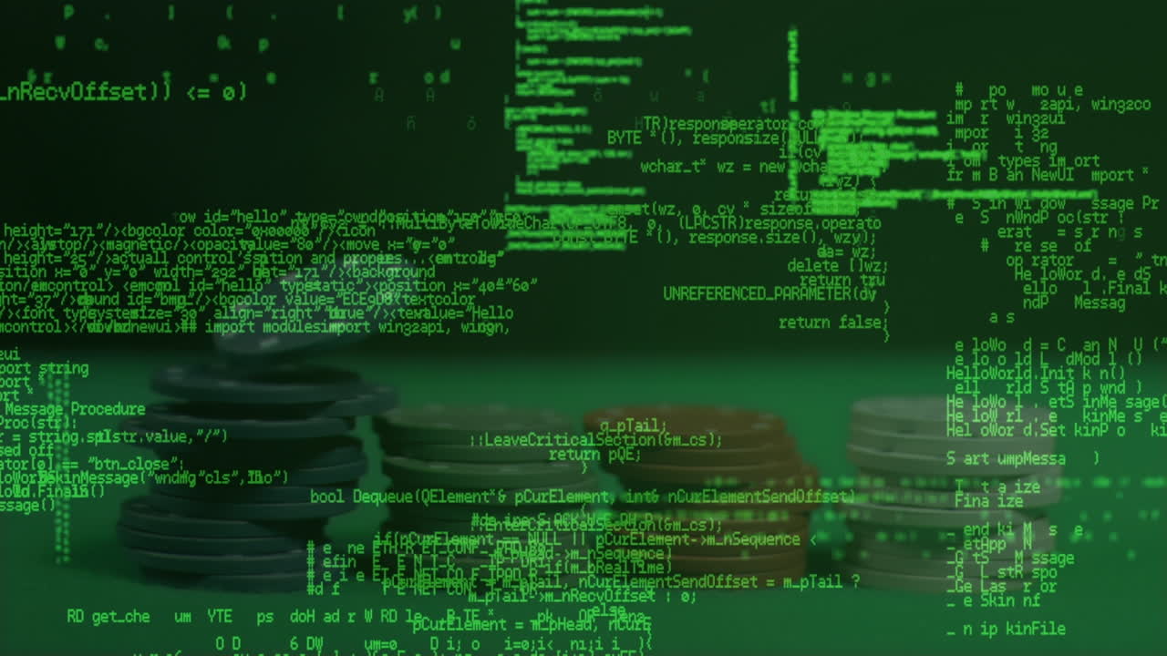 Animation of data processing over casino chips