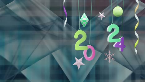 Animation-of-2024-text-and-christmas-decorations-in-background