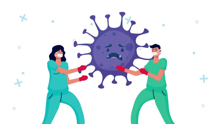 Sundhedspersonale bekæmper en virus