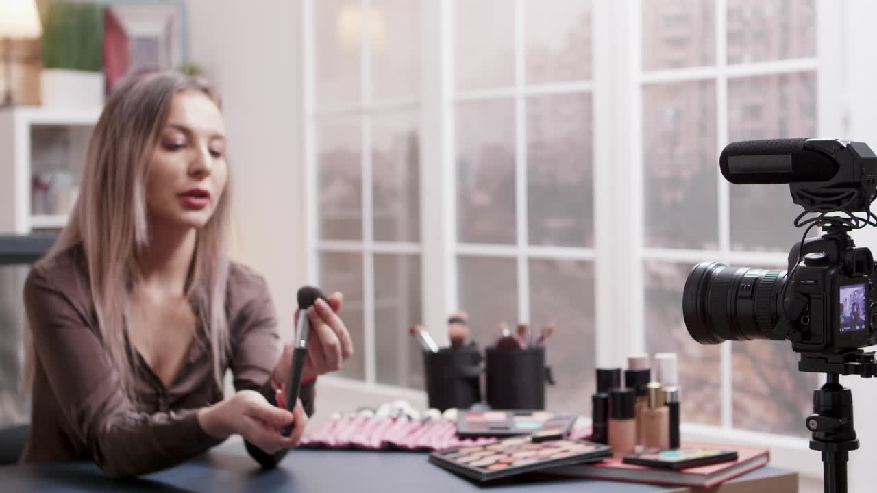 Beauty Vlogger Recording Makeup Tutorial