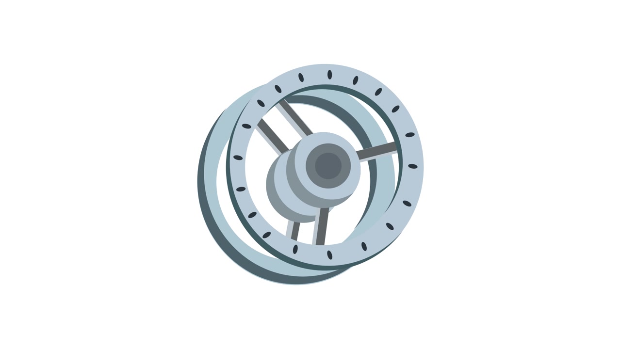 Flat Design Animation of a Rotating Wheel Mechanism