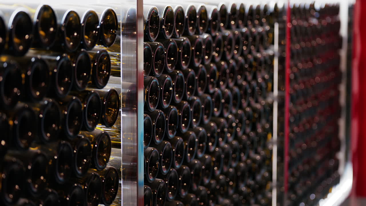 Diverse bottiglie di vino su scaffali presso l'azienda vinicola Chateau de Cremat