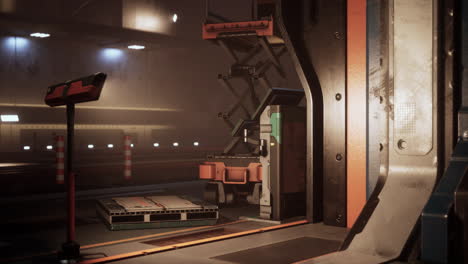futuristic warehouse interior with loading equipment