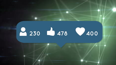 animación de iconos de redes sociales a través de una red de conexiones con estadísticas