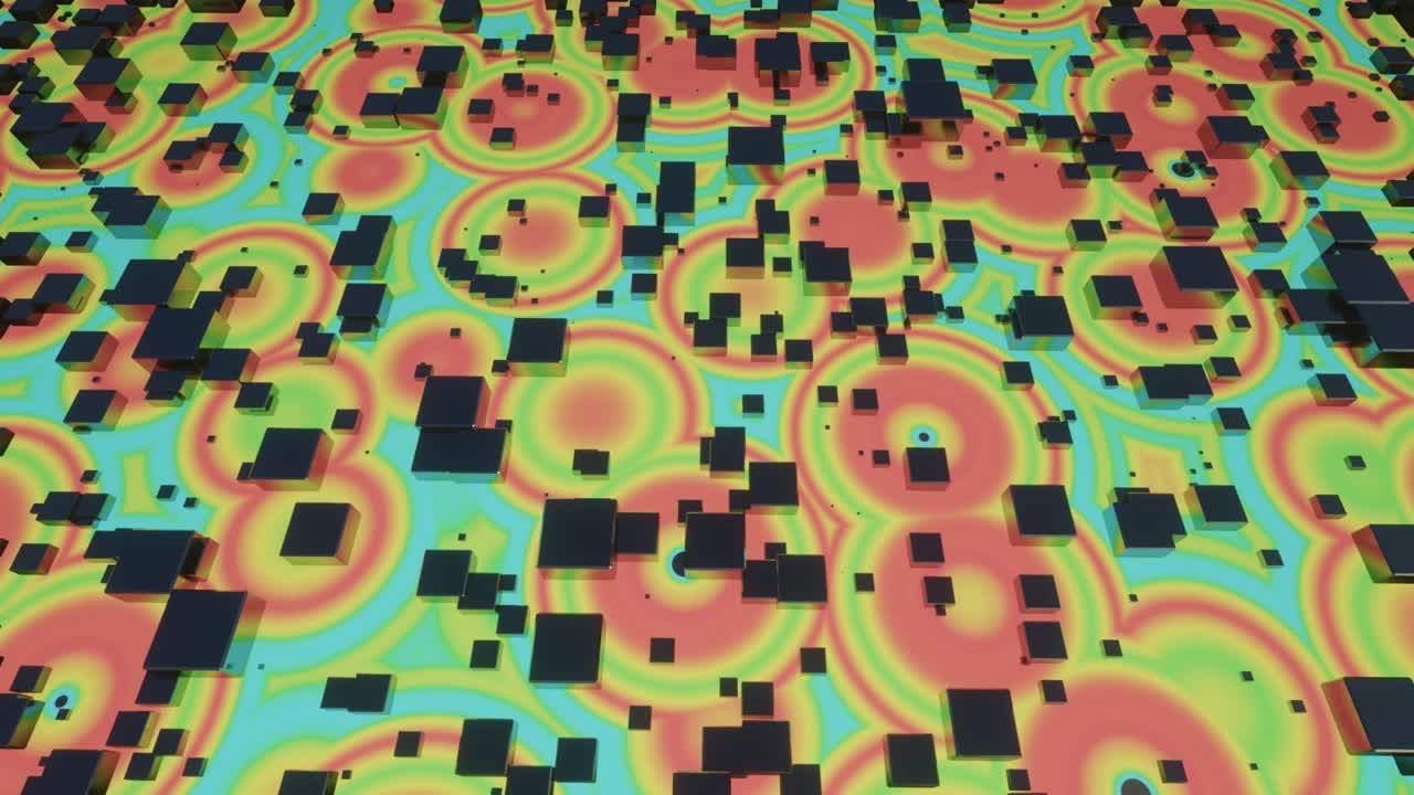 animación en bucle 4k. vuelo sobre patrón de alta tecnología en superficie plana, brillo de neón, elementos y estructura complejos. objetos 3d forman superficie de ciencia ficción patrón 3d. tecnología de la información, hardware futurista