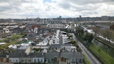 drone flying above neighborhood in dublin, ireland on typical day