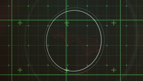 animación de la cuadrícula verde y el escáner circular con hélice roja, sobre fondo negro