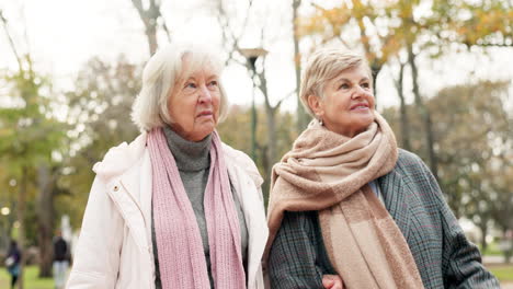 senior, friends and women in a park bond