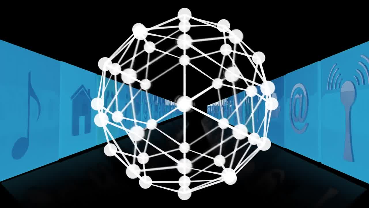 검은색 배경에 있는 스 ⁇ 과 미디어 아이콘의 애니메이션