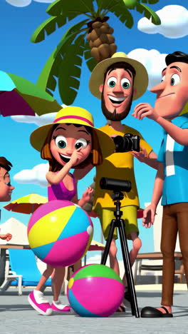 happy animated family enjoying a beach vacation