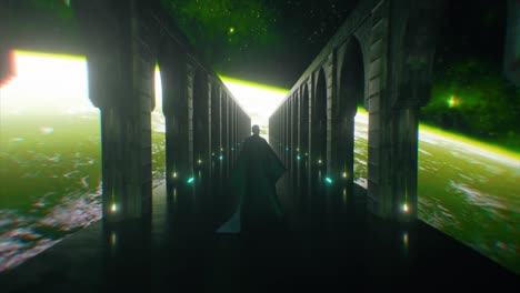 mysterious traveler in a cosmic archway