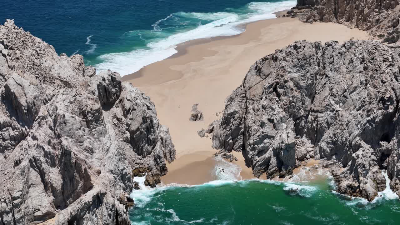 Drone Shot of Cabo San Lucas Coastline, Mexico. Lover's and Divorce Beaches Between Rocks and Ocean