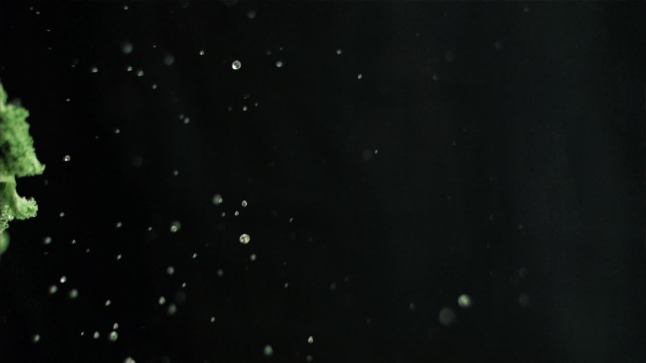 브로콜리가 슈퍼 슬로 모션으로 위로 던져지고 있습니다.