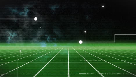 green grid landscape with stars and planets in digital space animation