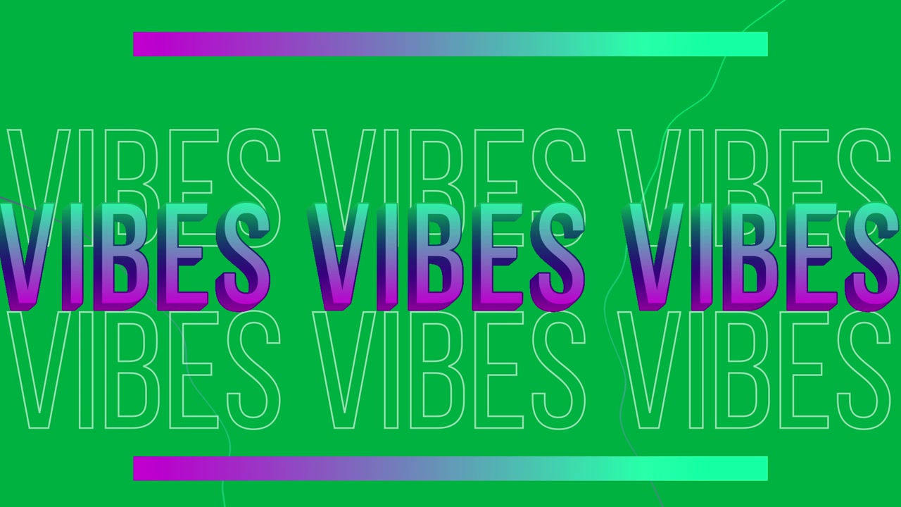 Animation of vibes text in green and purple letters in repetition on white background