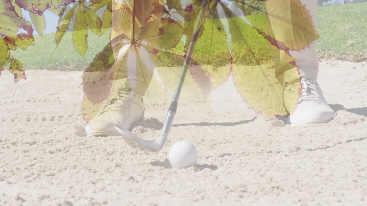 골프를 하는 노인 위에 반이는 빛의 애니메이션