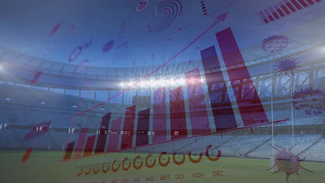 coronavirus concept icons against empty sports stadium