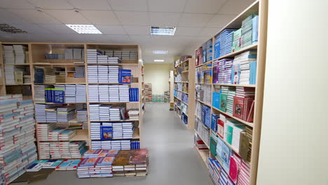 bookshelves in university library. interior of the library with shelves full of books