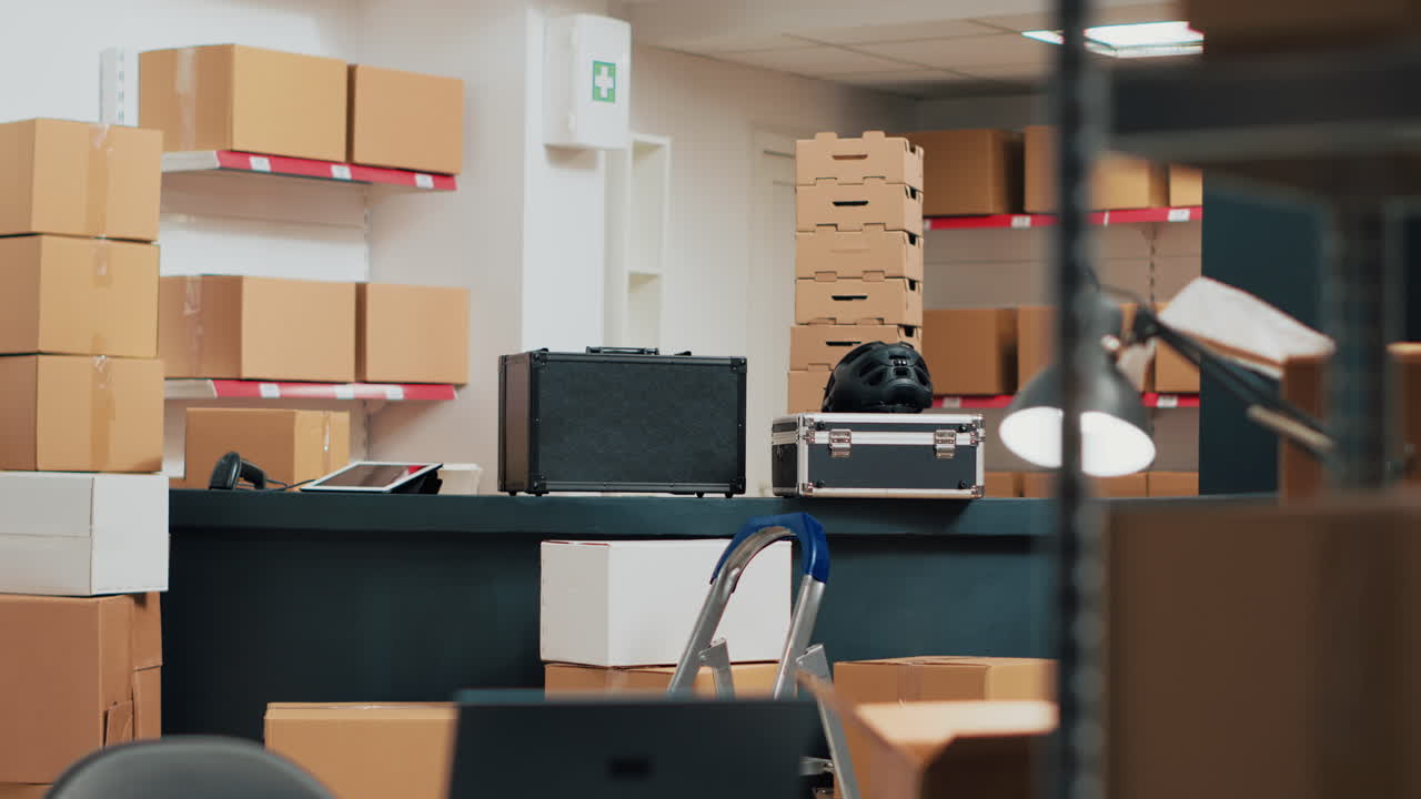 Warehouse Storage with Boxes and Equipment