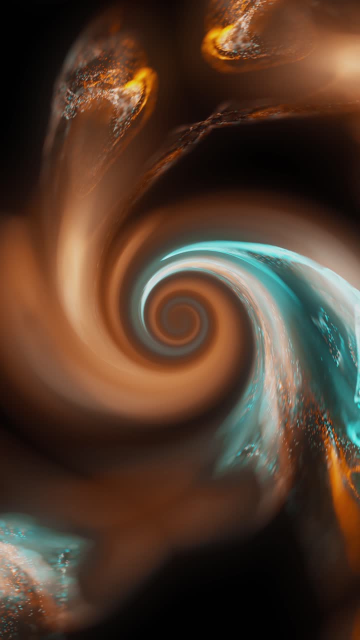 Animazione ipnotica di inchiostro marrone e ciano vorticoso che crea un vortice. Loop continuo per video verticali creativi